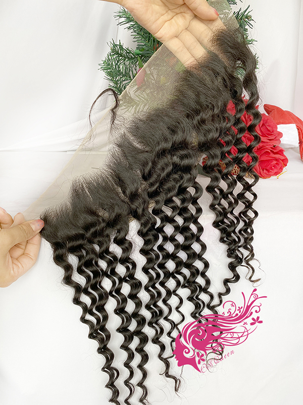 Csqueen Mink hair Water Wave 13*4 Transparent Lace Frontal Free Part 100% Unprocessed Hair - Click Image to Close